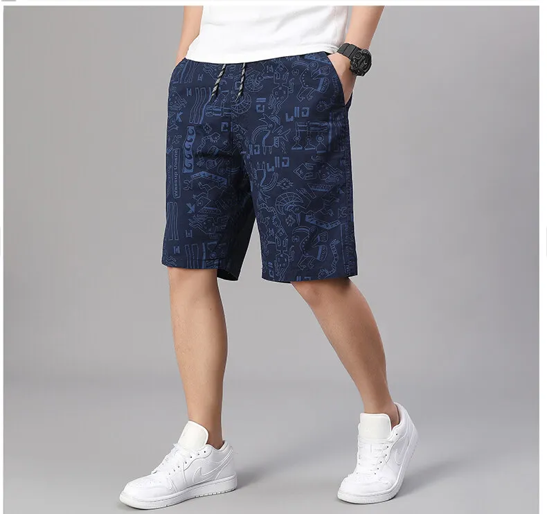Herren-Shorts aus 100 % Baumwolle, Shorts mit elastischem Bund, lässige Shorts, bedruckte Strandshorts, bequeme Shorts, Laufshorts, Baumwoll-Sweatshorts – Detail 2