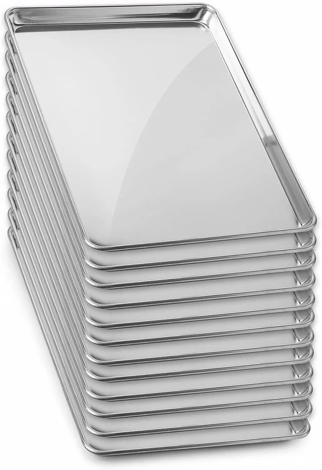 Full Size Commercial Grade Aluminum Sheet Pan Set, Heavy Duty Baking Cookie Tray With Wire Reinforced Rim For Restaurant Kitchen Bakery Home Oven Cooking, Light Gray Color, 12 Pack