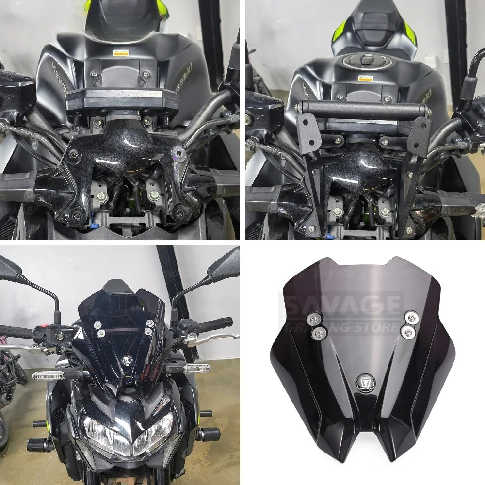 2024 Z900 WindScreen Screen With Mobile Phone GPS Nav Navigation Mounting Bracket For Kawasaki Z 900 ZR 900 Z 900 SE Windshield