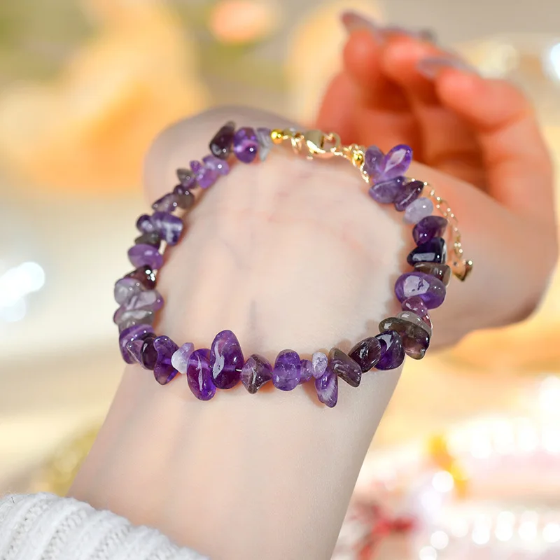 

Natural Amethyst Chip Irregular Bracelet Original Design Romantic Love Purple Beaded Jewelry Gifts