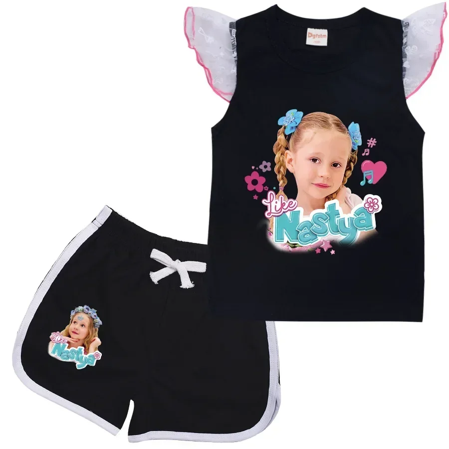 Russian Like Nastya Show Clothes Kids Summer Outfits Baby Girls Sleeveless Cotton T-shirt Shorts 2pcs Sets Children Clothing Set