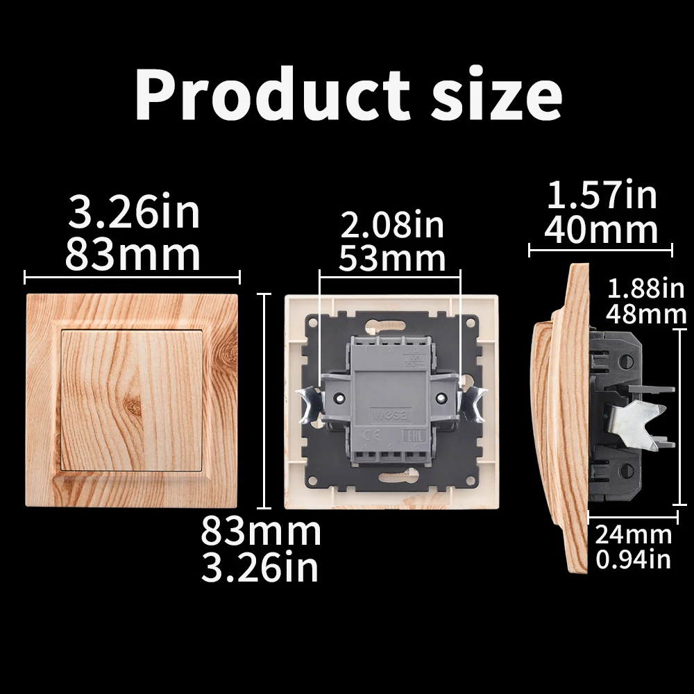 WESA Wood Wall Switch Classic Flame Retardant Plastic Panel 1 Gang 1 Way Vintage Wooden Color Wall Switch AC 250V France Spain - view 6