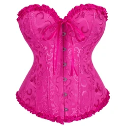 Women Vintage Floral Overbust Corset Gothic Sexy Satin Jacquard Corset Bustier Top Lace Up Body Shaper Fashion Corsets Lingerie