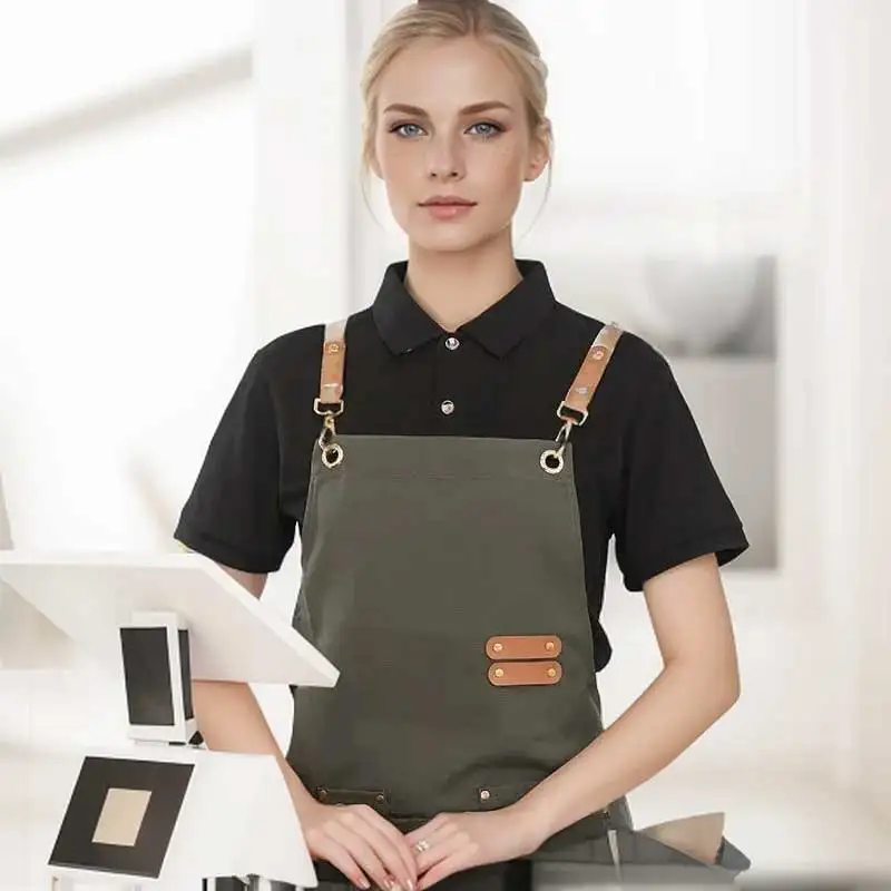 

Waterproof Kitchen Apron For Women/Men With Pockets Work Mandil Cleaning Pinafore Restaurant Shop Waiter Work Uniform