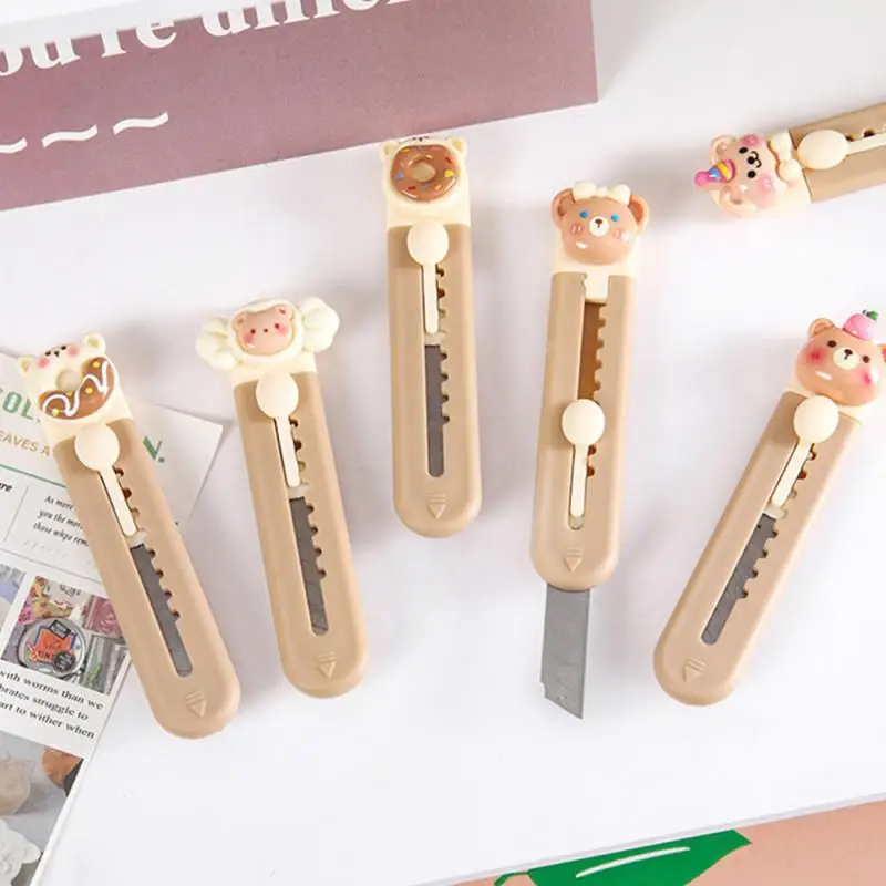 Cartoon Utility Knife for Student Cute Fashion Box Cutter Small Portable Kawaii Beige Coffee Color Letter Opener Office