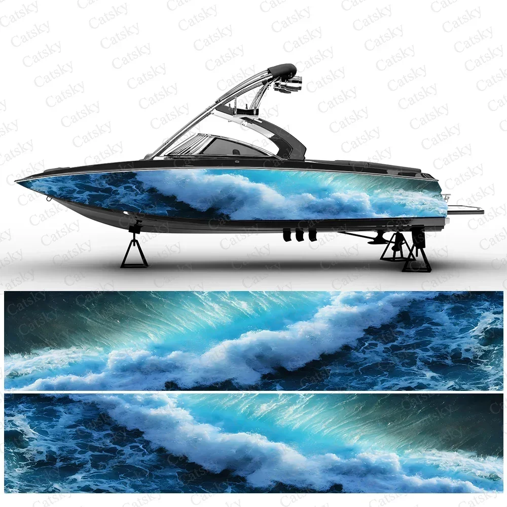 Blue Waves Sea Spray Graphic Beautiful Unique Boat Stickers Vinyl Wrap Paint Decals Boat Water Sports Boat Wrap Decals Stickers