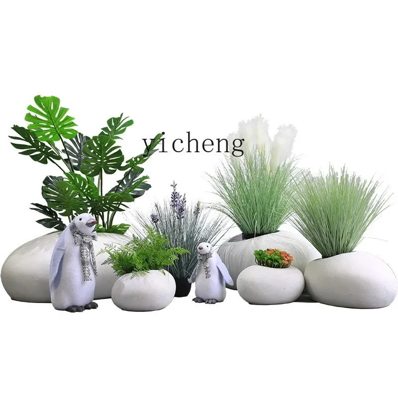 

Tqh GRP Flowerpot Courtyard Terrace Flower Simple Planting Box round Planter Flower Box Decoration