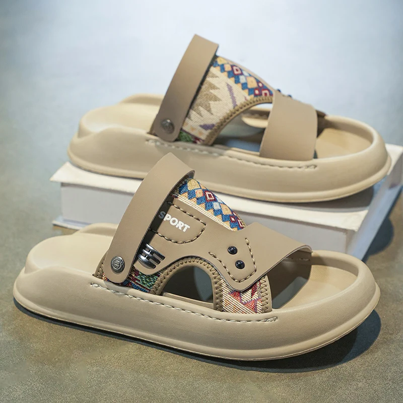 

2025 модные мужские уличные сандалии без шнуровки, дышащие тапочки с открытым носком, летние износостойкие пляжные сандалии из ЭВА с толстой подошвой для пар