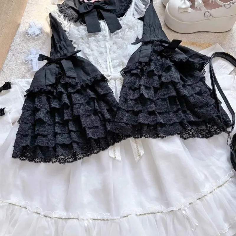 

Women Lolita Blouse Flare Sleeve Sweet Shirts Oversized Tops Lace Bow Ruffles White Black Blouses Y2k Casual Clothing Female