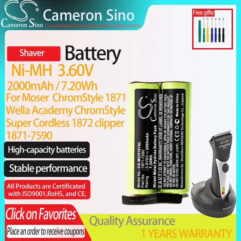 Cameron sino 2000mah rasierer batterie 1871-7590 für moser chroms tyle 1871, wella academy chroms tyle, super schnur lose 1872 clipper