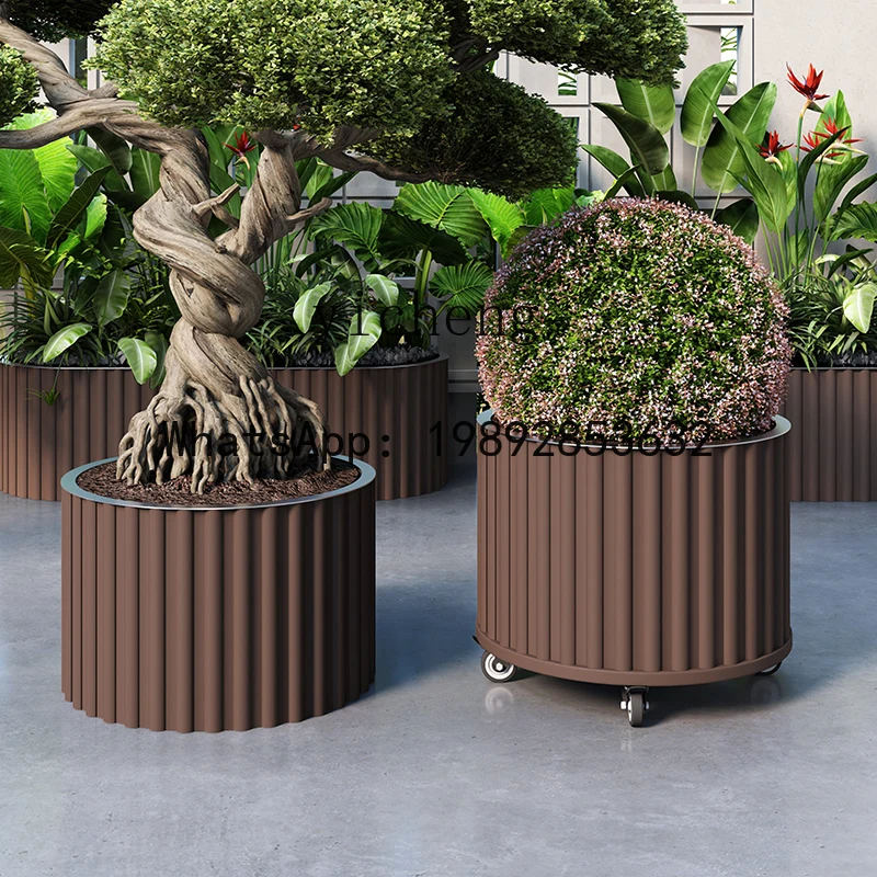 aluminum alloy round flower box outdoor courtyard balcony mobile flower pot waterproof and sun protection