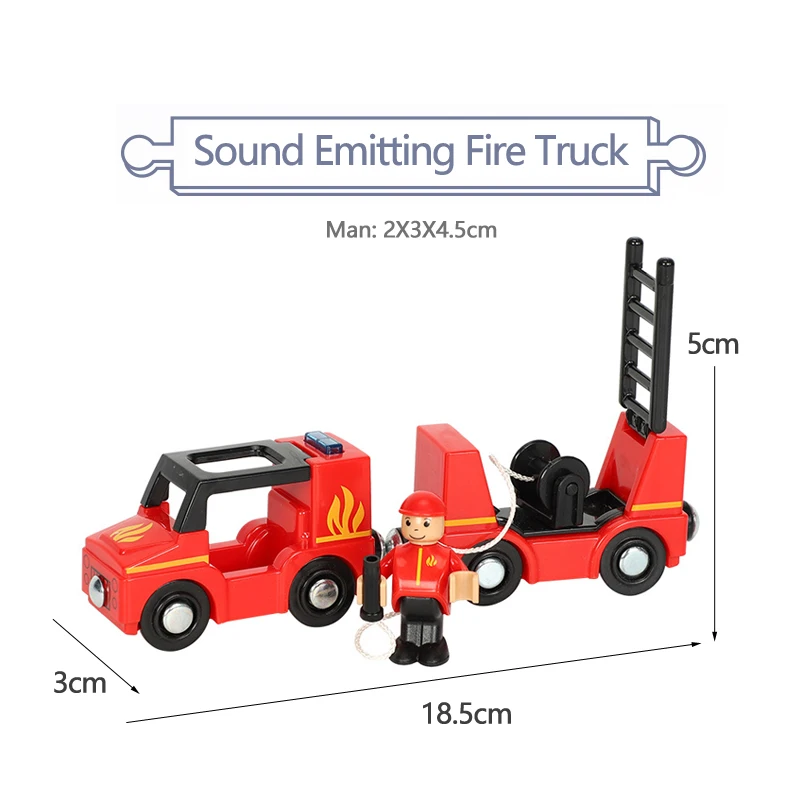 High-Quality Sound And Light 2 Sections Of Magnetic Train Compatible With Car Wooden Track- Red Fire Engine w01