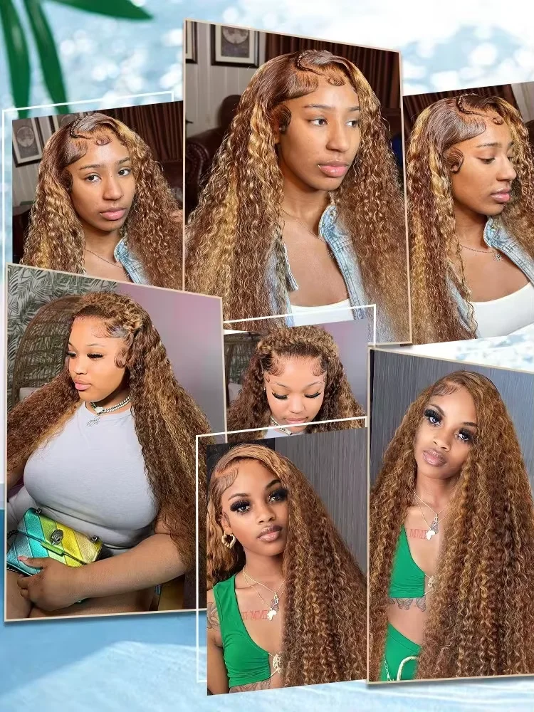 P4/27 Highlight 30 32 inch Brazilian Water Wave 13x4 HD Lace Front Human Hair Wigs For Women Glueless Curly Lace Frontal Wigs image 5