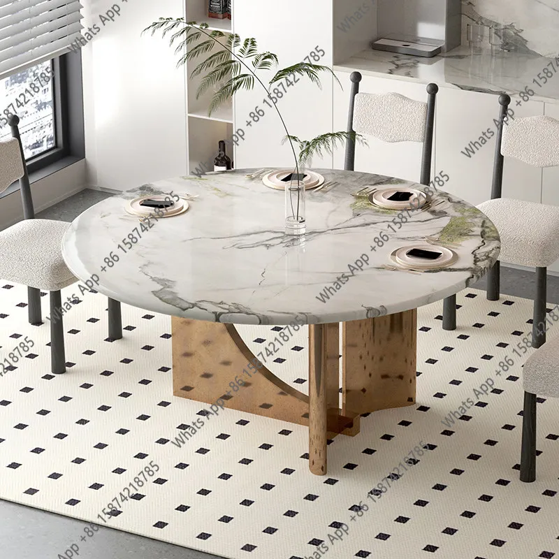 

Round marble dining table stainless steel feet high-end light luxury household table designer fashion