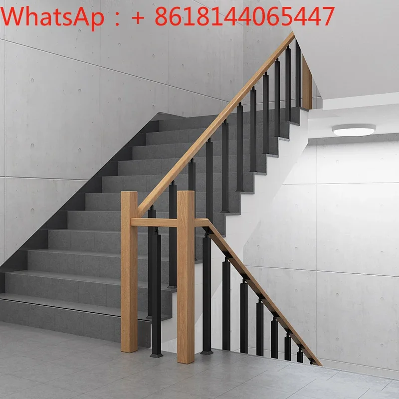 Simple modern solid wood staircase handrail household indoor protective railing villa column loft fence wrought iron fence