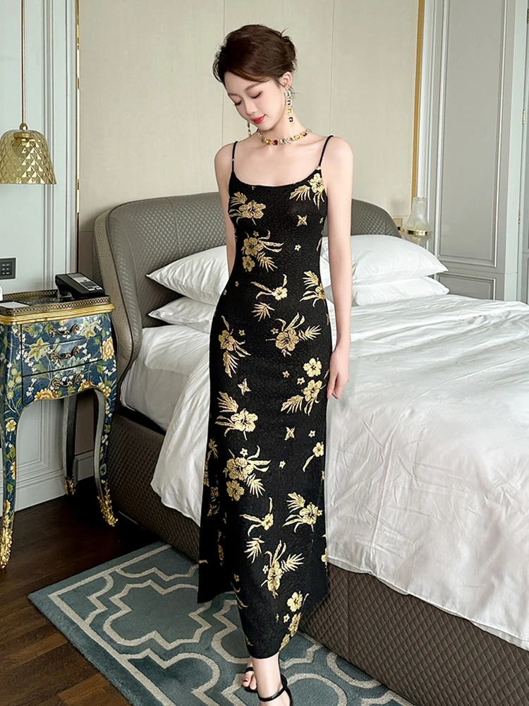 Fashion Black Gold Print Elegant Luxury Evening Dress Women Sexy Sling Long Robe Party Club Prom Vestidos Vacation Clothes - AliExpress 200000345 Fashion Black Gold Print Elegant Luxury Evening Dress Women Sexy Sling Long Robe Party Club Prom Vestidos Vacation Clothes - AliExpress 200000345