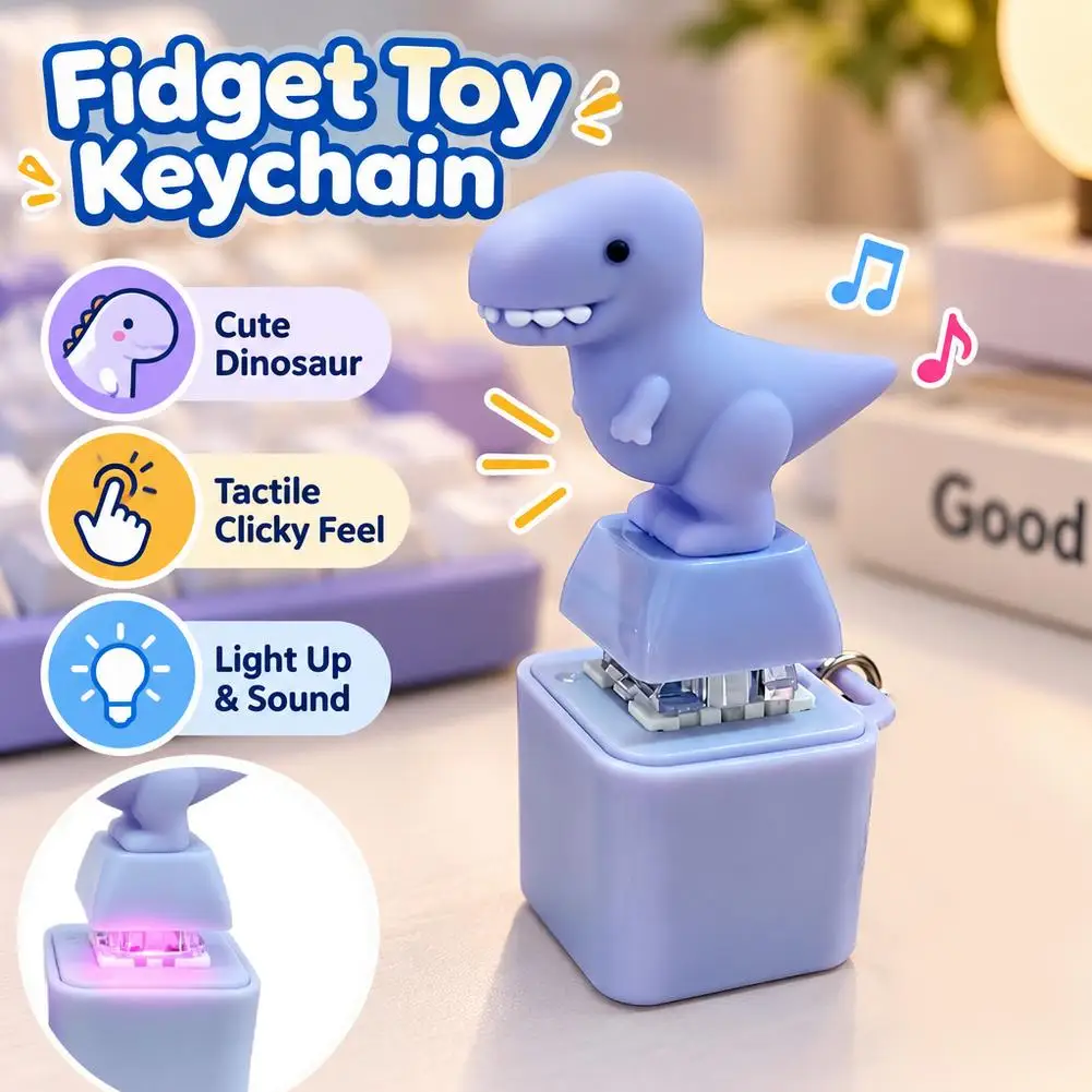 Cute Dinosaur Fidget Toy Light Sound Mechanical Switch Keychain Tactile Pressing Keycap Stress Relief Toy Pendant