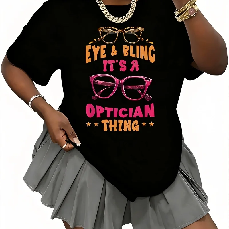 Eyeglasses & Bling Eye Care Women's T-Shirt 100% Cotton Fun Print Short Sleeve Top Casual Round Neck Tee S-5Xl