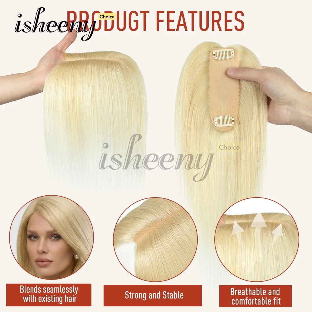 ISHEENY 4X13cm Base Net Human Hair Topper, Breathable Base for Hair Loss Natural Middle Part Fits All Face Shapes Easy Wear 25cm