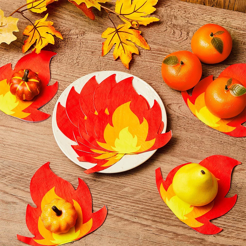 16/32Pcs Fire Napkins Flame Shaped Napkins for Firefighter Theme Fire Truck Birthday Fireman Pentecost Party Disposable Supplies
