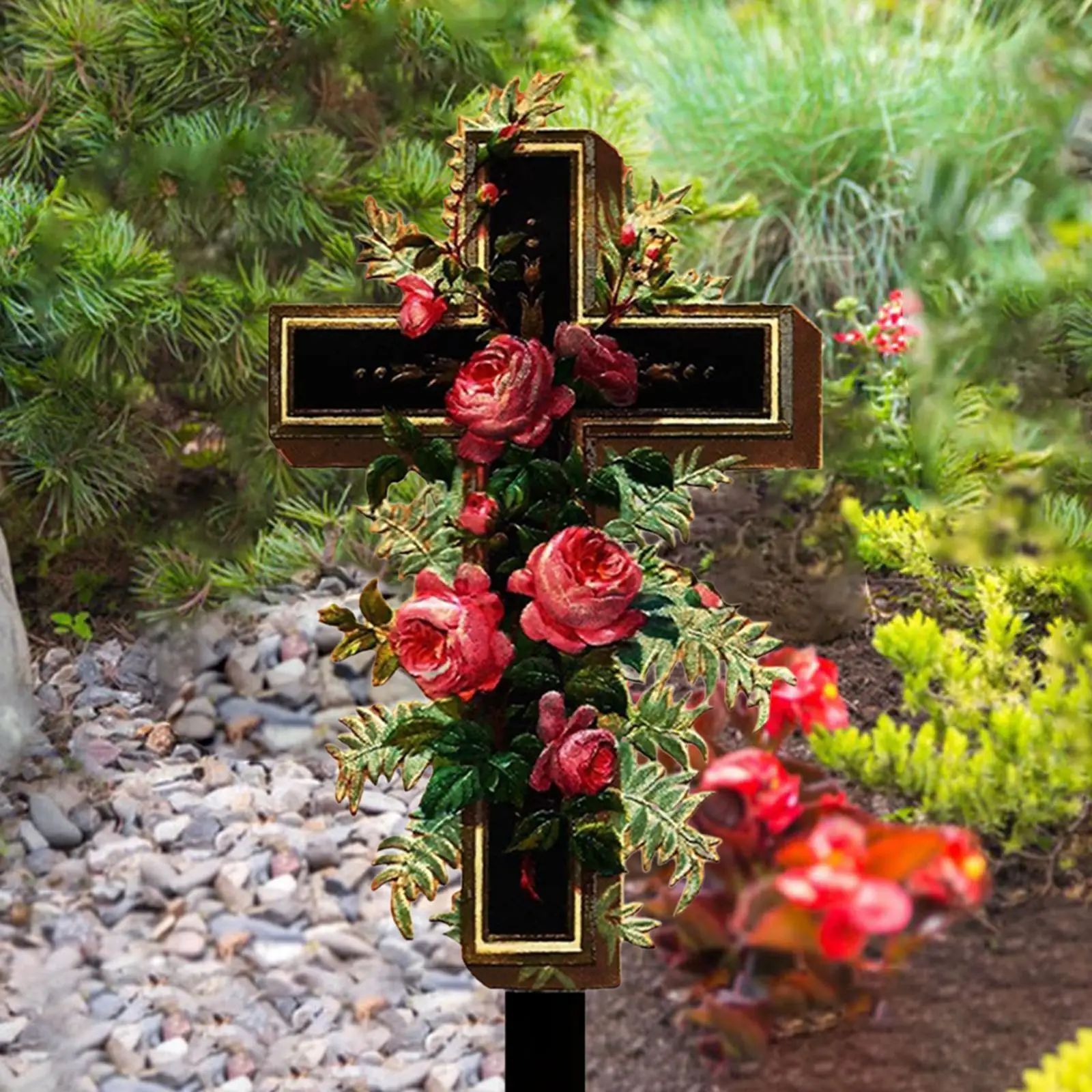 Cemetery Decorations for Grave Cross Garden Stake Acrylic Ornament Outdoor Yard Art for Sympathy Remembrance