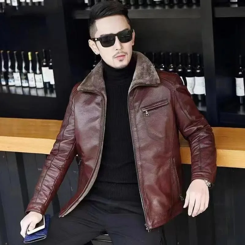 

genuine leather 100% fur coat men jacket2023 Winter New Haining Leather Coat Grass Men Sheepskin Fur One piece Jacket Lapel Cov