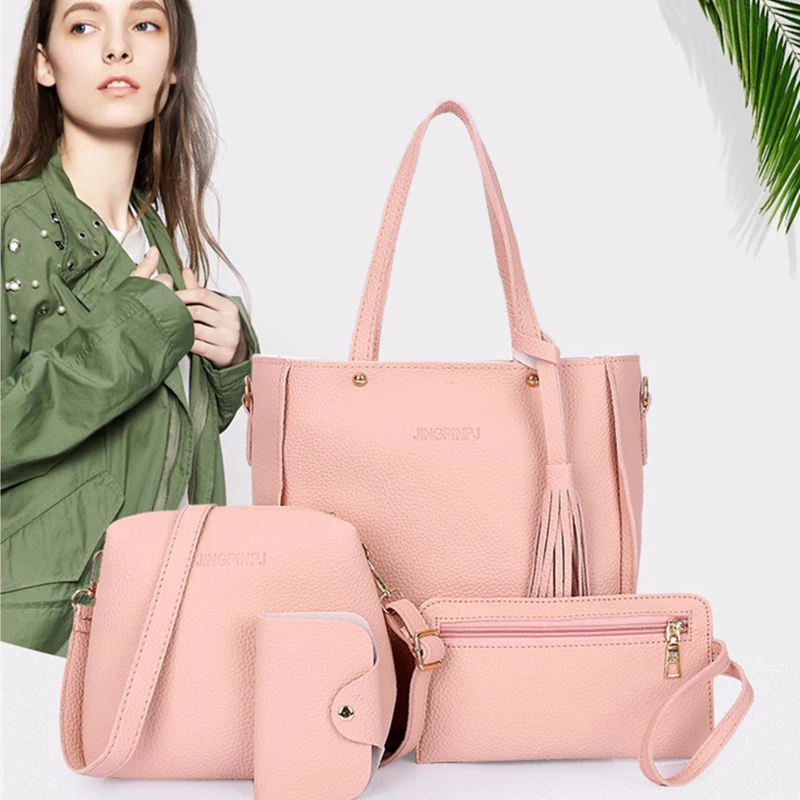 

4PCS Handbag Set Ladies PU Leather Shoulder Bag Four-Piece Picture Mother Bag Single Shoulder Bag Handbag