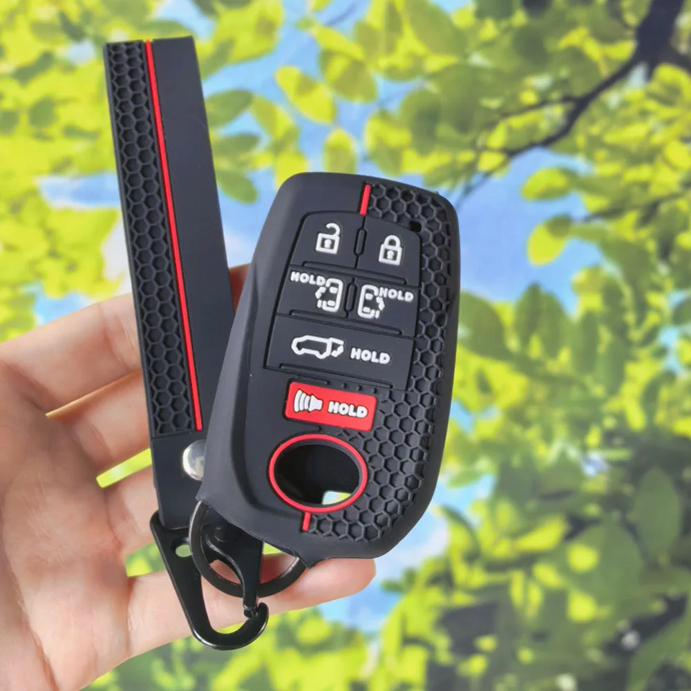 Non‑Slip Silicone Key Protector With Keychain for Toyota Sienna RAV4 Venza Mirai Alphard Previa Voxy 7‑Button Smart Fob Holder