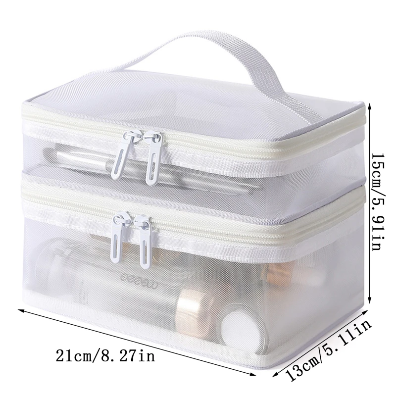 Travel 2 Layers Cosmetic Organizer Bag Transparent Folding Mesh Zipper Storage Pouch Large Capacity Makeup Wash Kit Bag 2024