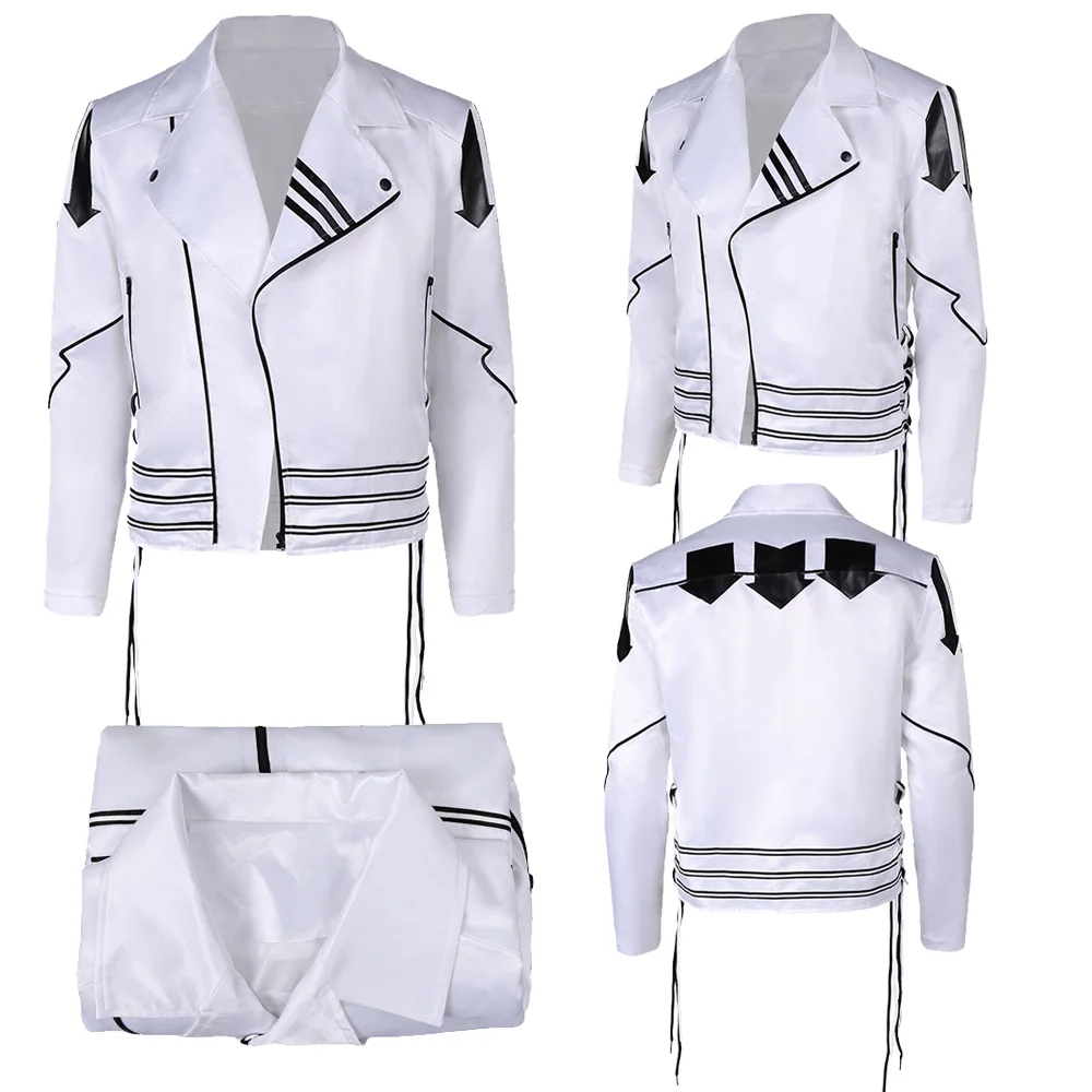 Adult Freddie Cosplay Mercury Costume Jacket  Black White Coat Fantasy for Men Outfits Halloween Carnival Party Disguise Suit