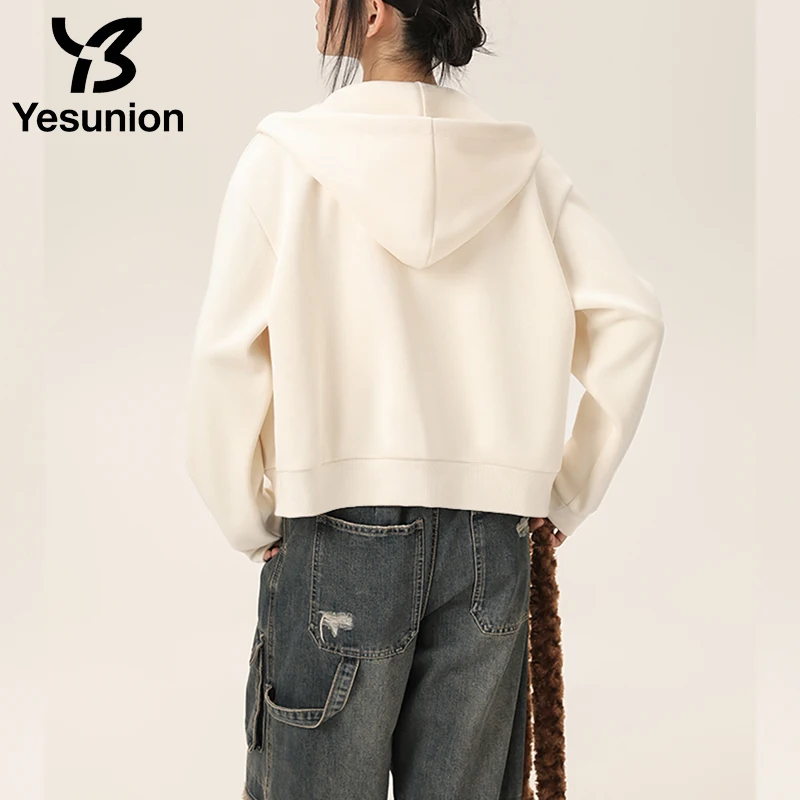 Yesunion عادية الثقيلة هود البلوز المرأة مقنعين زمم اقتصاص سترة Y2K قميص طويل الأكمام الإناث الخريف جواكت شتوية معطف