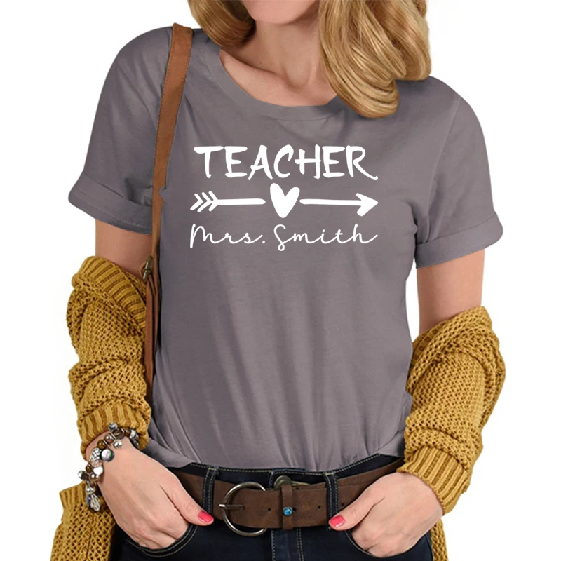 Teacher Heart Arrow Funny T-shirts Back To School Teacher Gift Short Sleeve T-shirt Trendy School Teachers Fashion Casual Tshirt