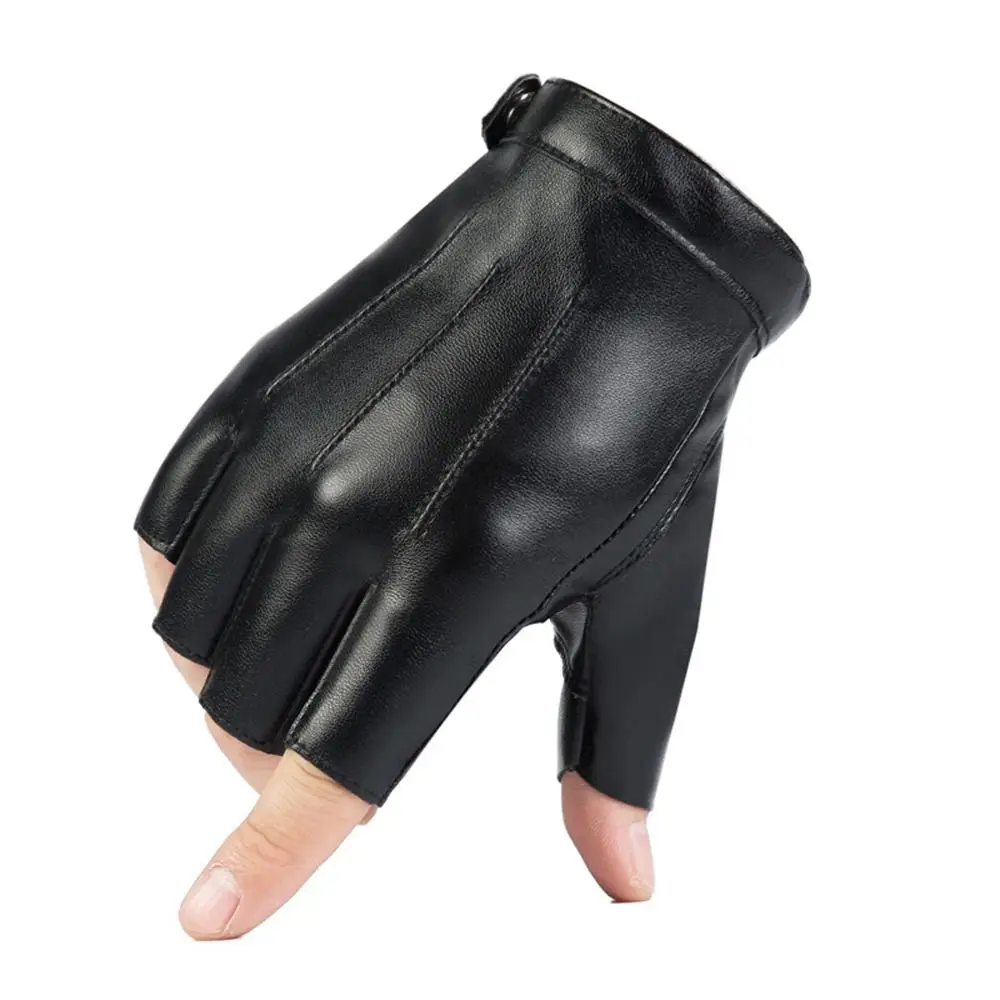 Motorcycle Half Finger PU Leather Gloves Riding Fitness Fingerless Mittens Short Black Cycling Gloves Men Women