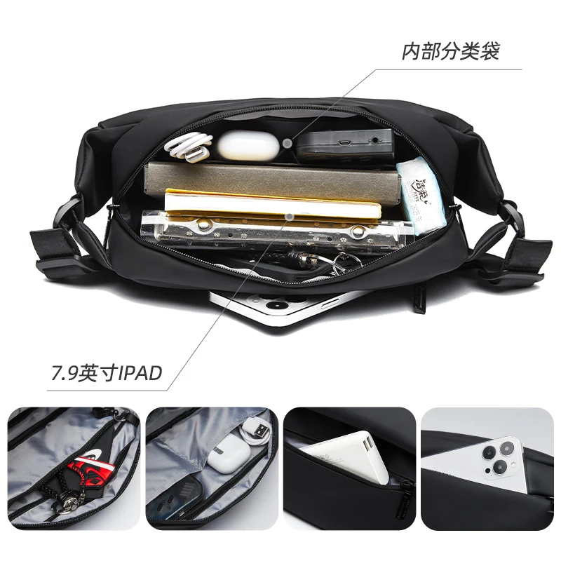 MOYYI Premium Crossbody Bag with Magnetic Buckle, Fashion Waterproof  Sling Bag Black Shoulder Bag for Men Travel Sport