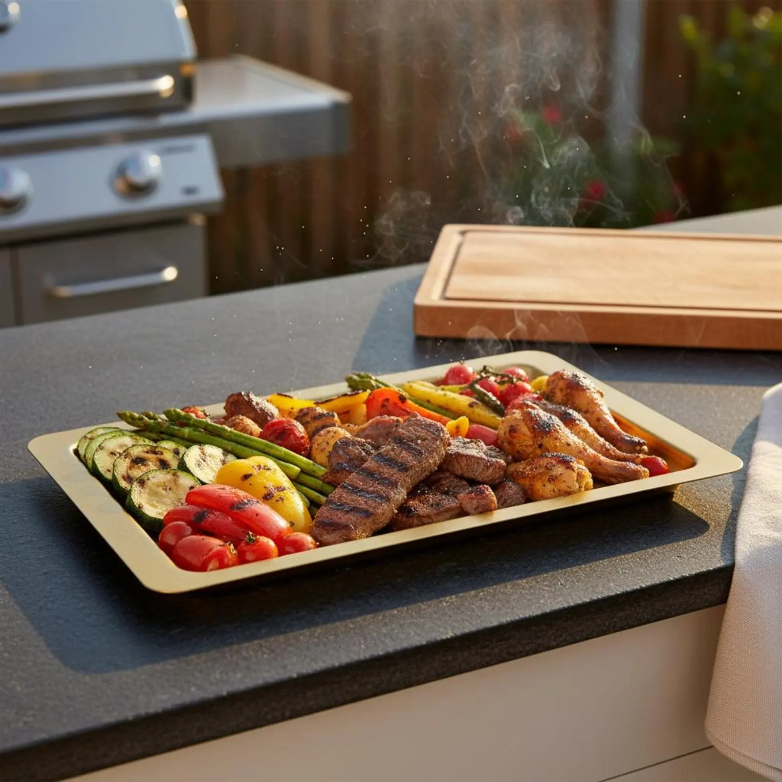 Wide Rim Metal Platter Easy to Clean Shallow BBQ Plate Rectangular Tray Heat-Resistant Tableware Elegant Design for Seafood