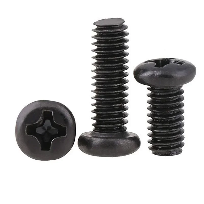 10/20/50Pcs Black Mini Screws Round Head Phillips Screw Carbon Steel Machine Tooth Screw M1.2 M1.4 M2 Hardware Tools Assortment