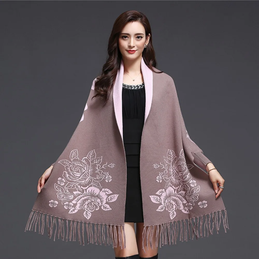 

Шарф с вышивкой из искусственного кашемира, утолщенная зимняя теплая шаль с кисточками, роскошная элегантная двусторонняя носимая одежда