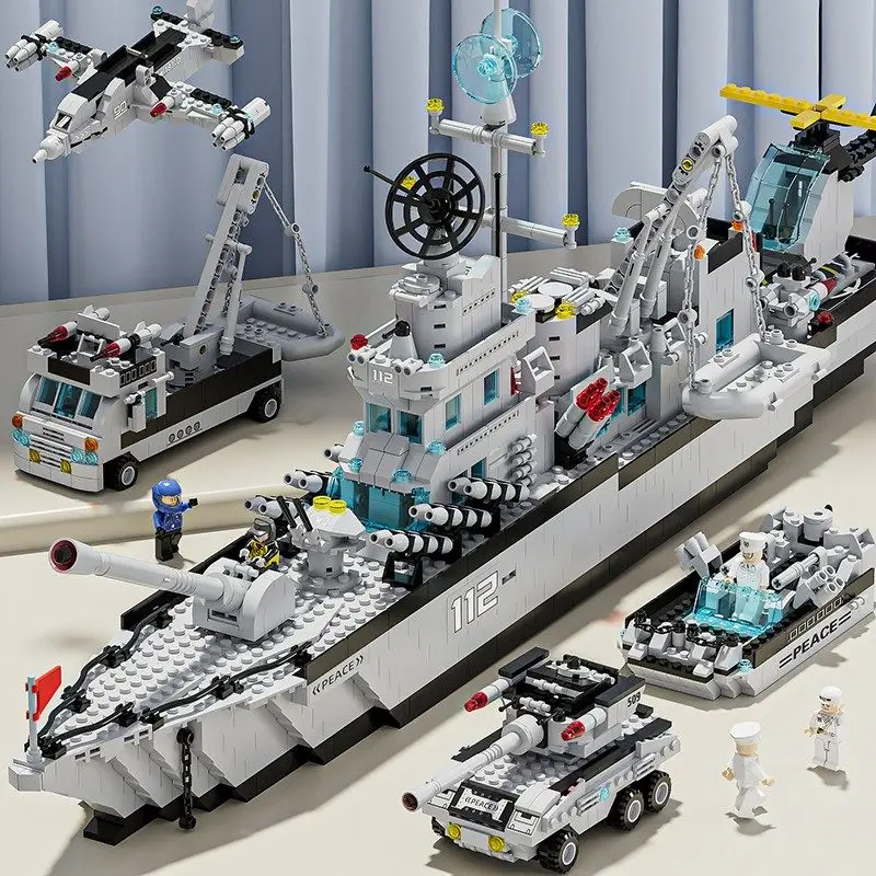 

6-in-1 Military Destroyer Building Blocks Set Navy Warship Model Bricks Kit DIY Assembly Toy For Adult Collection Home Decor