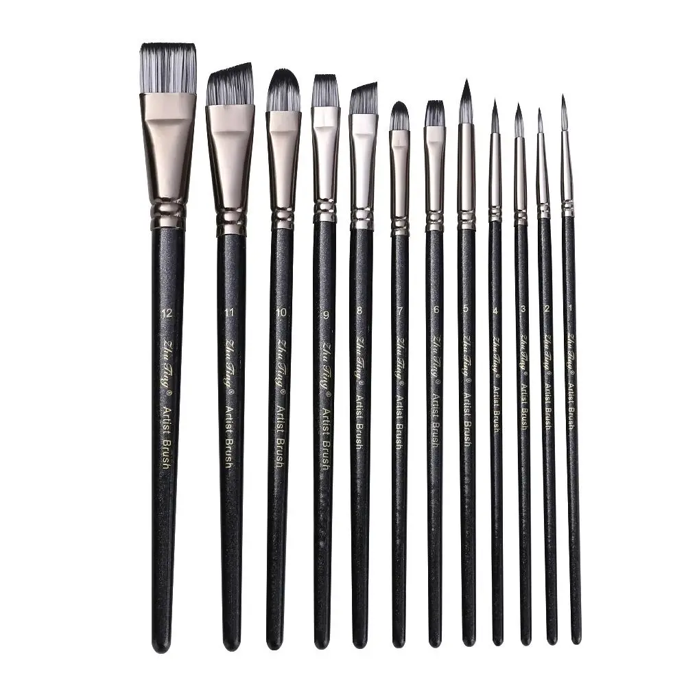 

12pcs/set Multifunctional Painting Brush Set Professional Comfortable Grip Watercolor Drawing Brushes Nylon Hair Wooden Handle