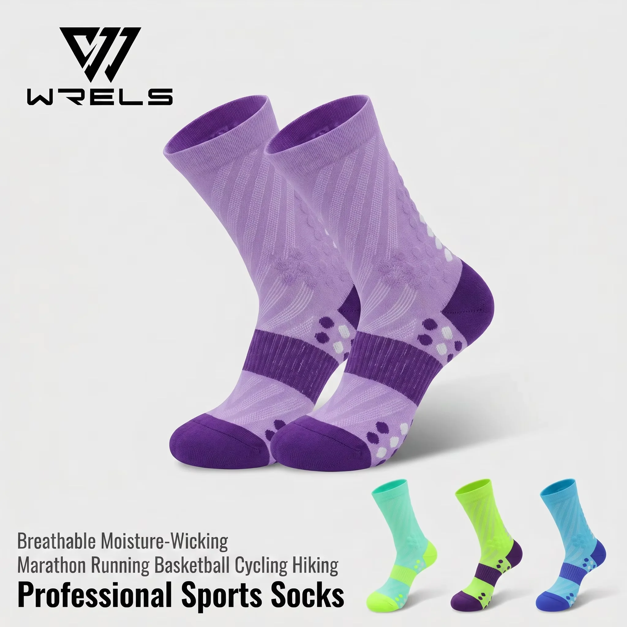 WRELS 1/2/3 Paar Laufsocken, rutschfeste, gepolsterte Sportsocken mit Fußgewölbestütze, atmungsaktive Rad- und Wandersocken für Damen und Herren