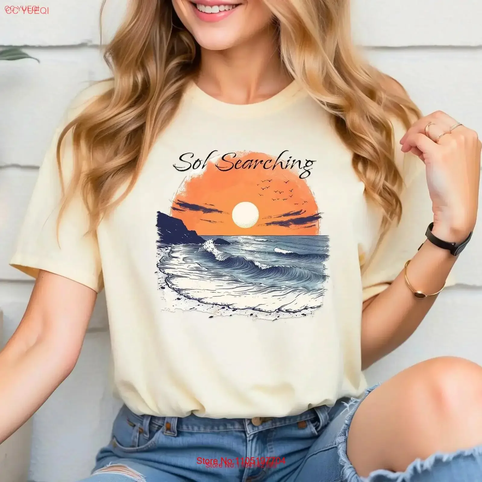 

Vintage Sol Searching T Shirt for Women Ocean Waves Sunset Vibe Original Urban Boho Design Soul Mom vintage Washed Comfortable