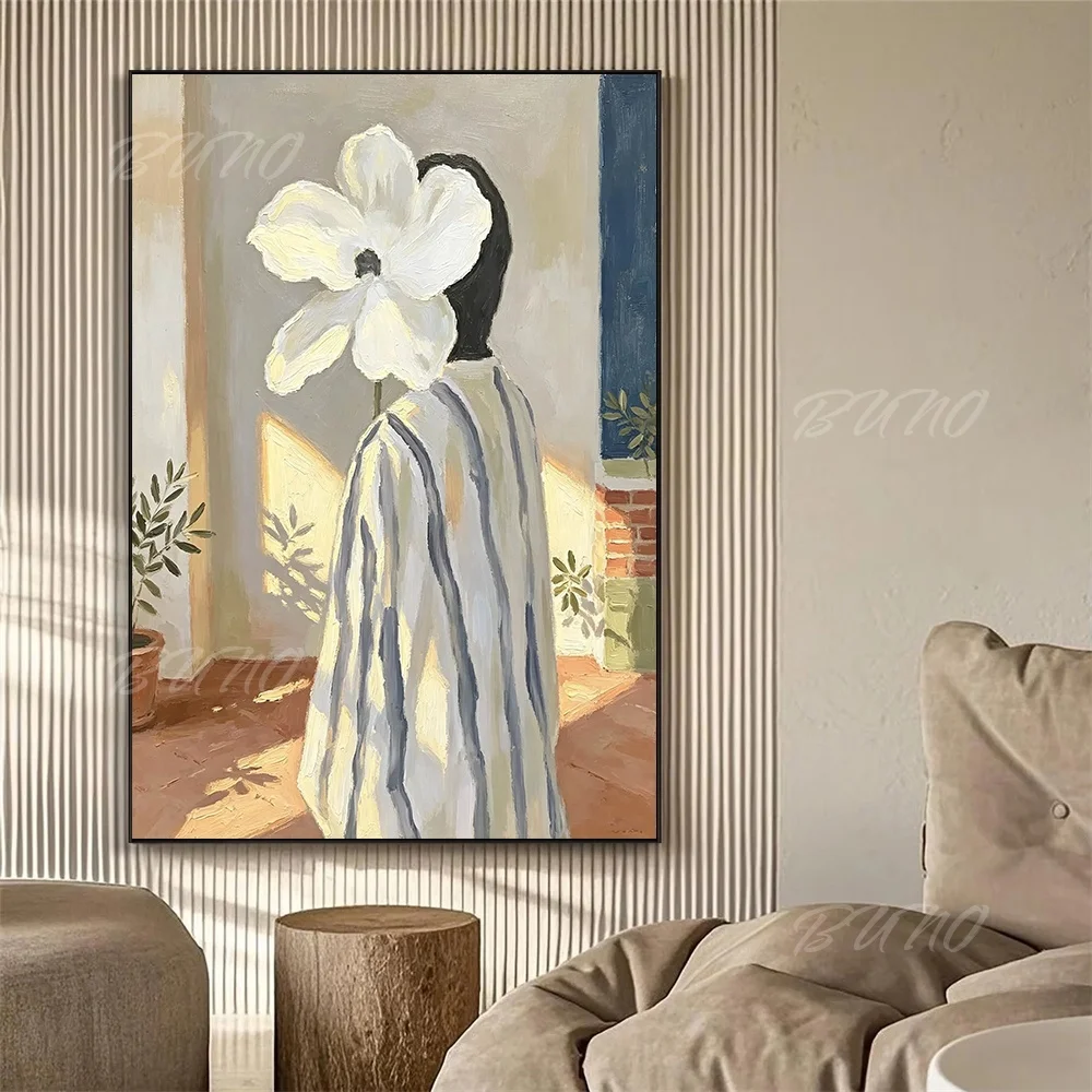 100% Hand-painted Abstract Oil Painting Original Mid-century Flower Head Lady Wall Art For Home Living Room Bedroom Decor view 4