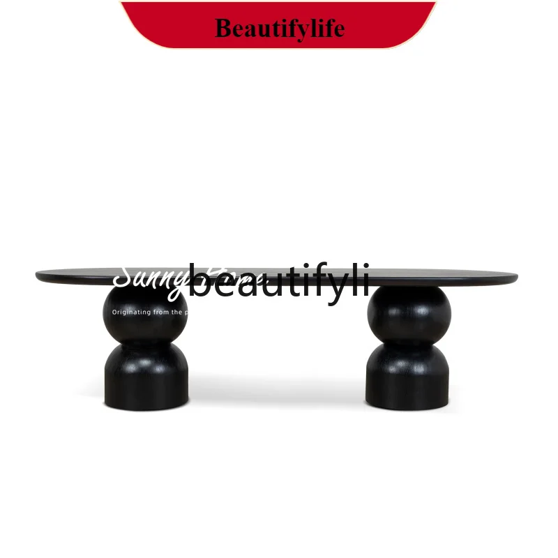 

Q132 Vintage Style Solid Wood Living Room Oval Dining Table French Retro Simple Restaurant Dining Table