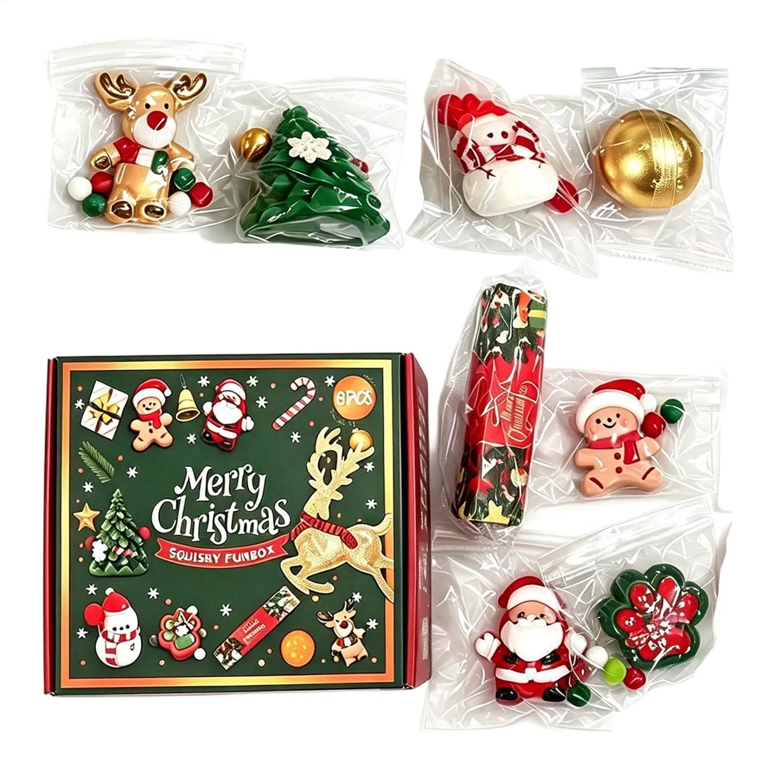 Squeeze Toys Relief Soft Clay Christmas Cute Sensory Games 8-Piece Finger Fidget Stress Toy Set for Kids Family Home Office