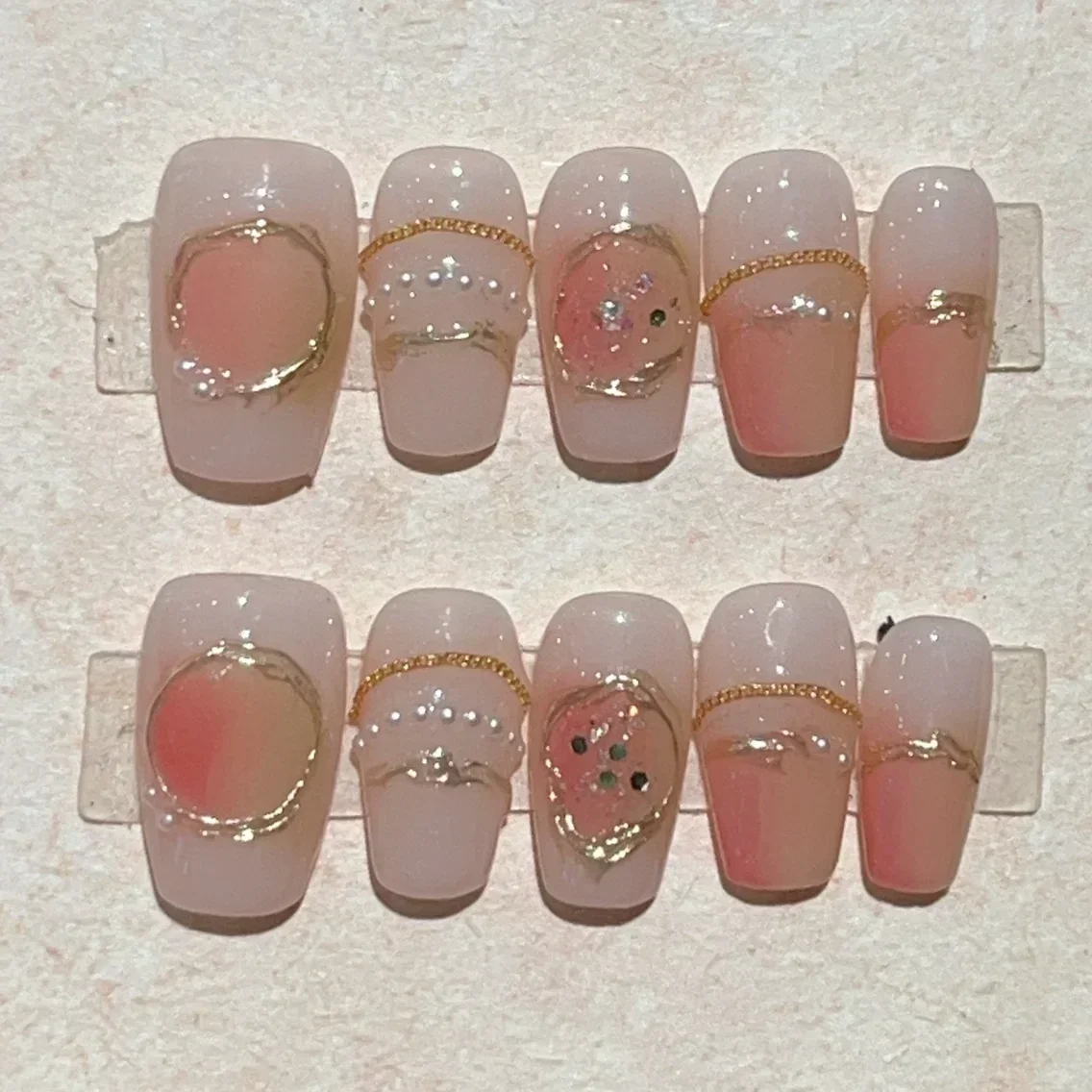 10Pcs Handmade Press on Nails Full Cover Flower Cute Sweet Shiny Summer French Ballerina Fałszywe paznokcie do noszenia Manicure Tipsy do paznokci