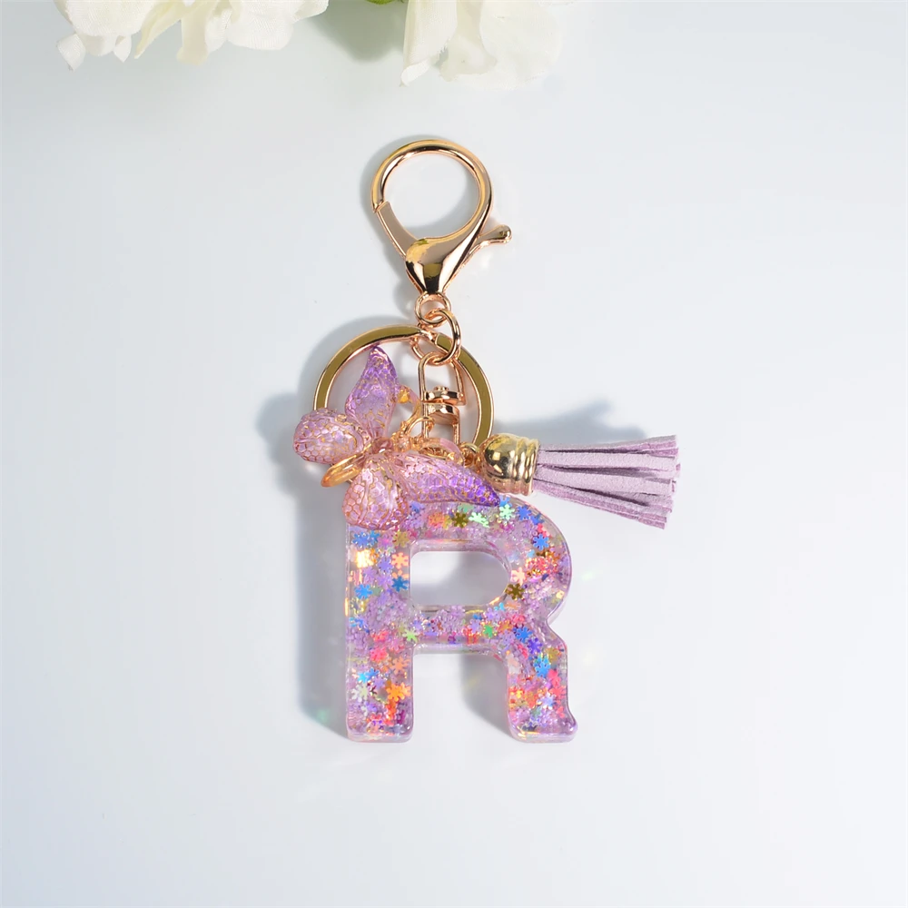 A-Z Verträumter Pailletten-Buchstaben-Schlüsselanhänger für Frauen, Quaste, Schmetterlings-Anhänger, Initiale, Schlüsselanhänger, Geldbörse, Aufhängung, Taschen, Charms, Auto-Schlüsselanhänger – Detail 6
