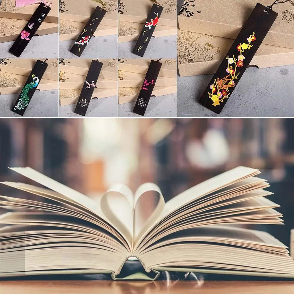 Exquisite Wooden Bookmark Color Painted Ebony Book Clip Chinese Style Retro Carving Pagination Mark Students