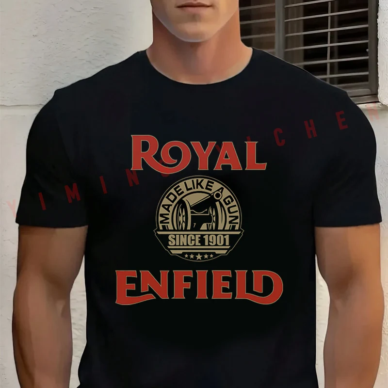 

Motorcycle Royal Enfieid Riding Motorcycle Cotton T Shirt Men's Casual O-Neck Short Sleeved Tops Tee