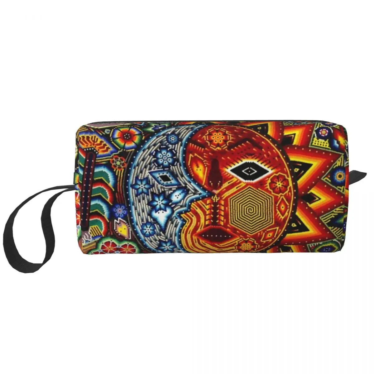 Sun Art Huichol Boho Travel Cosmetic Bag Mexican Flower Day of The Dead Makeup Toiletry Organizer Lady Beauty Storage Dopp Kit