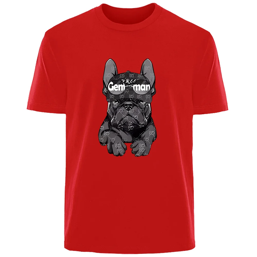 Summer High Street Harajuku French Bulldog Men\'s 100% Cotton Breathable Sweat Absorbent Casual T-Shirt Street Men\'s Clothing